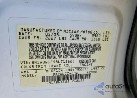 2008 Nissan Sentra 2.0 from USA, damaged, VIN 3N1AB61E58L718625